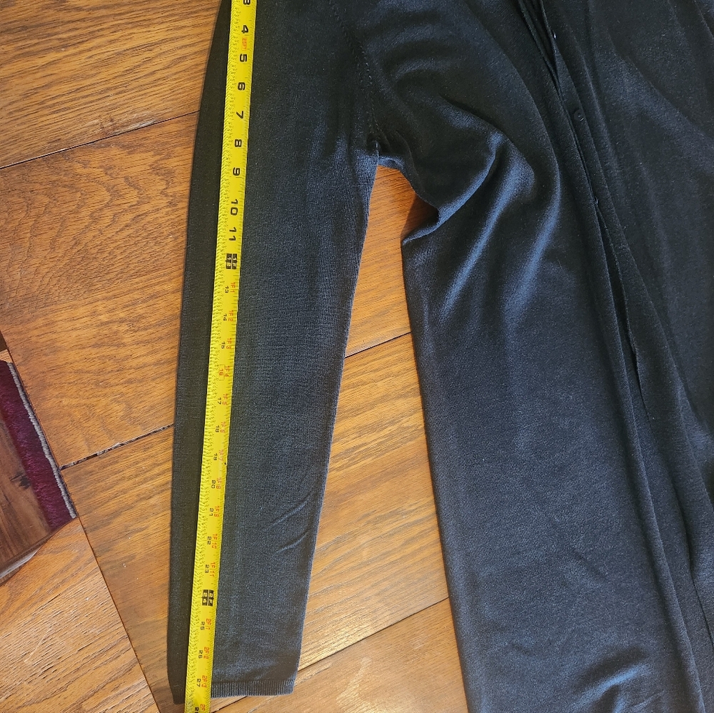 Eileen Fisher black long 3 button silk blend cardigan M - Picture 10 of 16